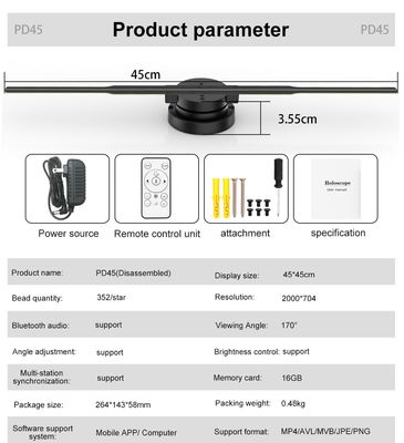 コントラスト比 1.28mm WiFi 3D ホログラム広告扇風機 2刃とLEDディスプレイ